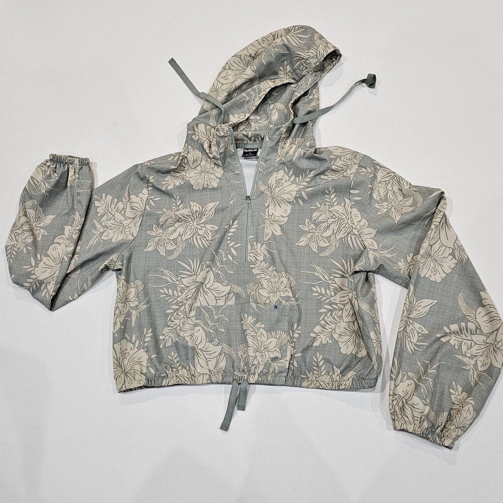 Hurley Womens Leaf Palm 1/4 Zip Cropped Light Beach Jacket Hoodie Top Lg Skater